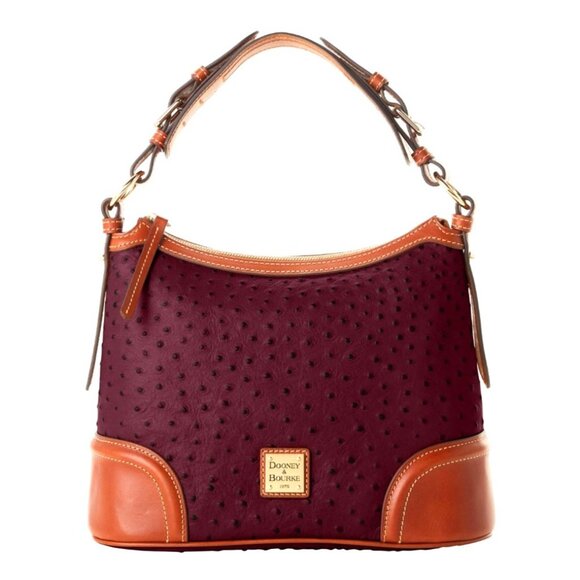 Dooney & Bourke Handbags - Dooney & Bourke Ostrich Embossed Leather Purse Purple & Tan Hobo Style Shoulder